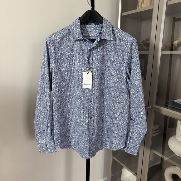 Robert Graham Classic Satin Blue Floral Pattern Button Long Sleeve Shirt M NEW - Picture 1 of 6